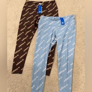 Adidas Originals Logomania Repeat Logos Leggings Brown and Light Blue 2XL NWT